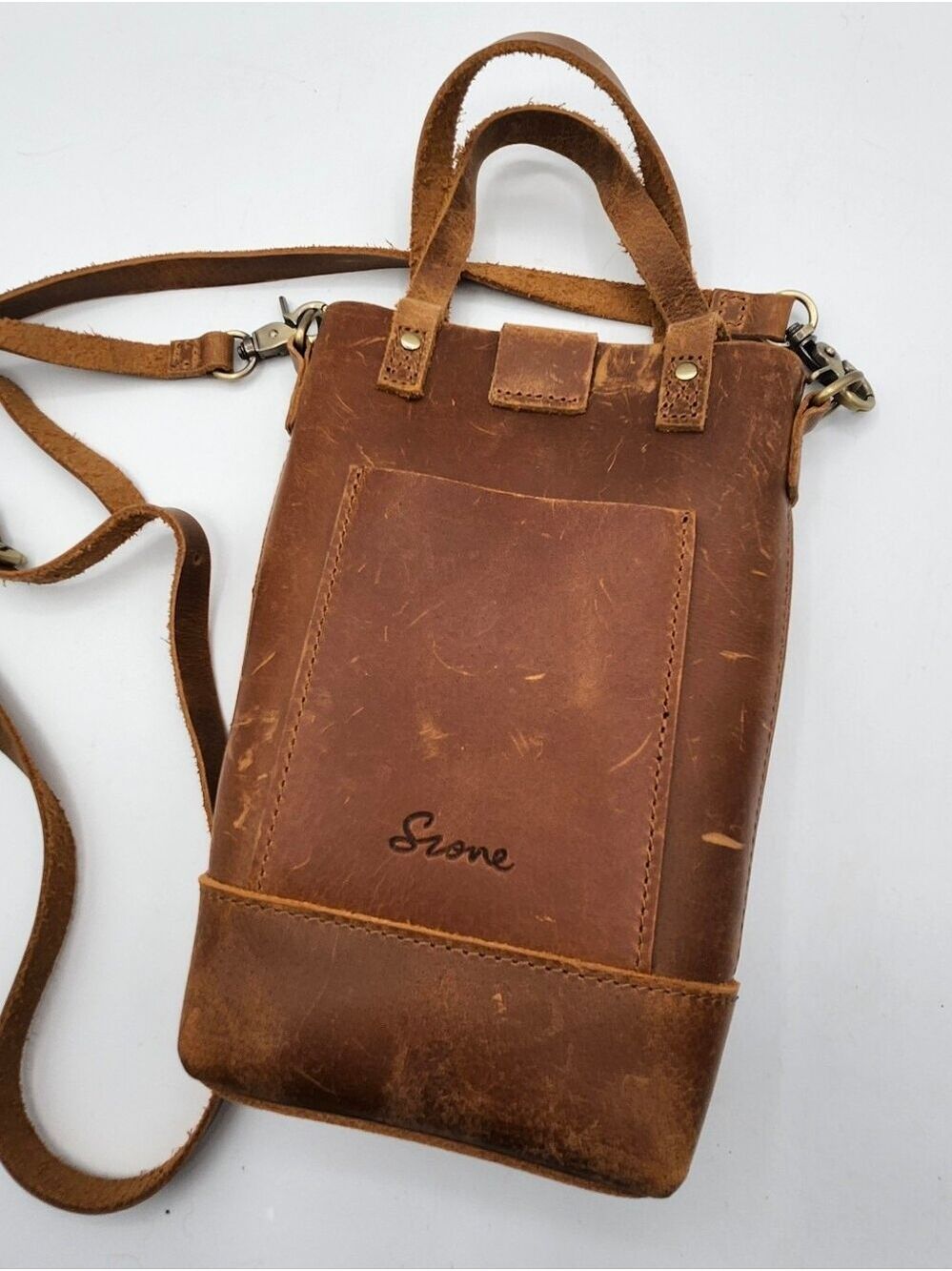 Stone Brown Leather Crossbody Phone Bag  Unisex